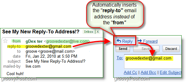 ketika Anda mengatur alamat balasan ke email, ia mengirim semua balasan ke alamat alternatif Anda