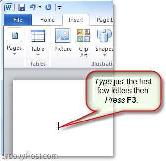 gunakan tombol f3 untuk memasukkan autotext pada word atau outlook