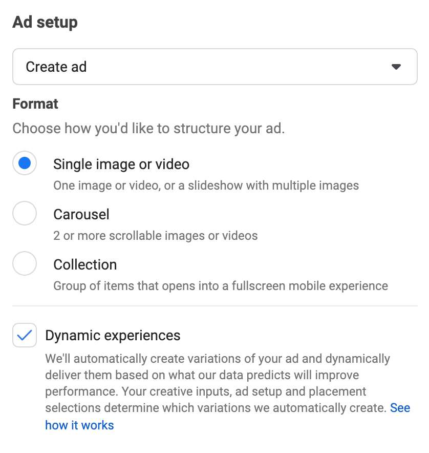 cara-membuat-facebook-ads-customer-engage-with-create-dynamic-experiences-check-dynamic-experiences-box-upload-image-or-video-write-primary-text-headline-description-example- 13
