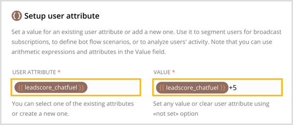 Buat atribut pengguna baru dan tetapkan nilainya di Chatfuel.