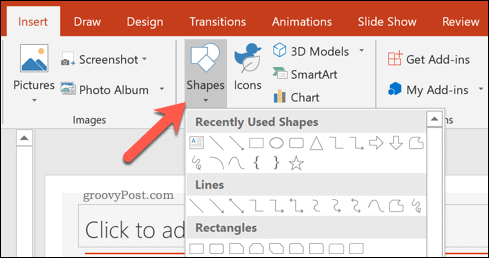 Menyisipkan bentuk ke dalam presentasi PowerPoint