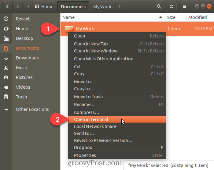 Pilih Buka di Terminal di Ubuntu Linux