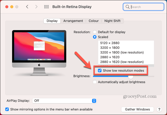 mac menunjukkan mode resolusi rendah