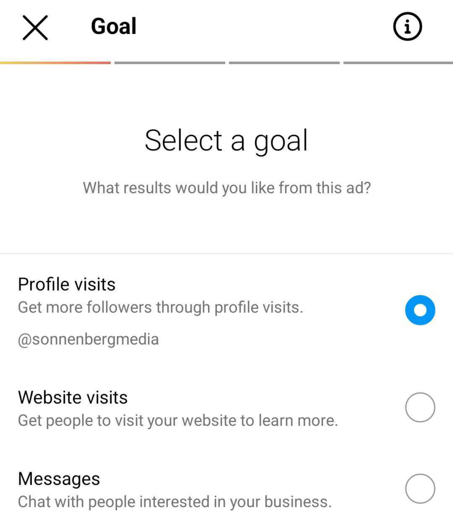 gambar Select a Goal step untuk meningkatkan postingan Instagram