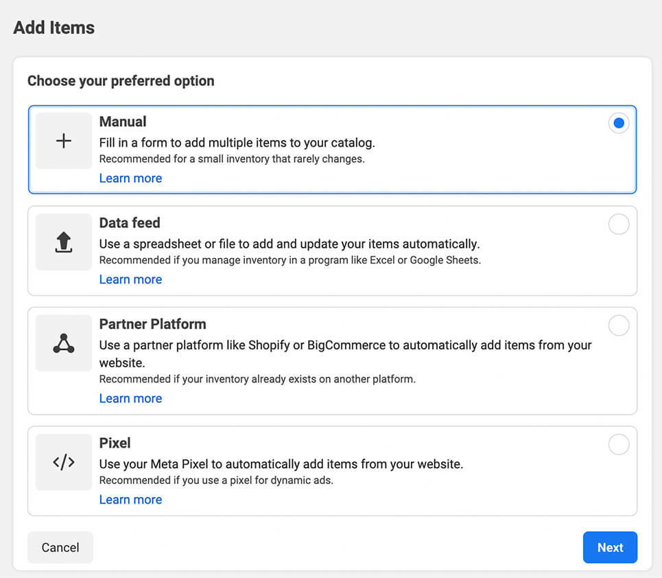 cara membuat-otomatis-penjualan-corong-facebook-meta-commerce-manager-add-items-langkah-1