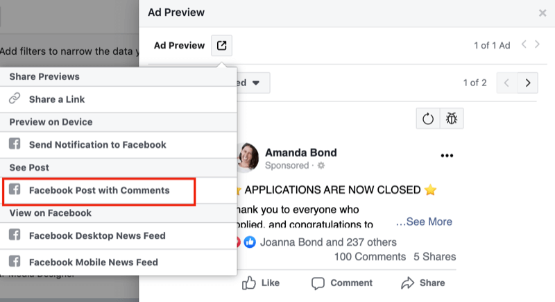 langkah 1 tentang cara meninjau umpan balik negatif untuk iklan Facebook