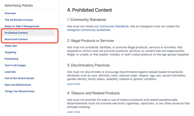 Bagian Konten yang Dilarang dari Kebijakan Periklanan Facebook