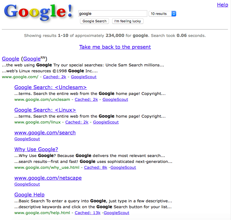 Kegembiraan Jumat: Kembali ke Web 1.0 oleh Googling "Google in 1998"