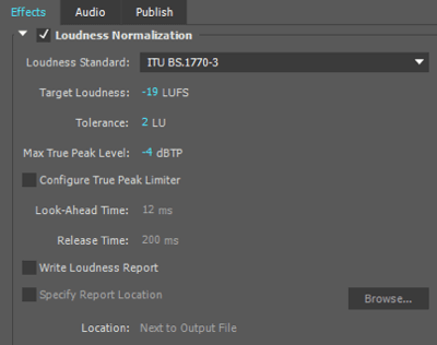 Saya menggunakan pengaturan normalisasi kenyaringan ini saat mengekspor file audio saya di Adobe Premiere.