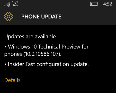 Windows 10 Mobile Insider Preview Build 10586.107 dan Release Preview Ring