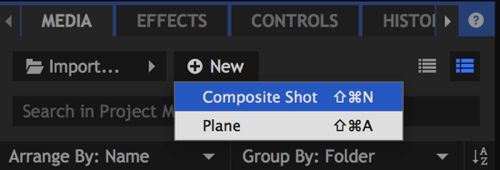 Pada tab Media, klik New dan pilih Composite Shot.