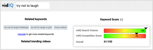 Klik tag pesaing di VidIQ untuk melihat volume pencarian dan persaingan untuk tag itu.