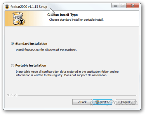 untuk menginstal foobar2000 standar menginstal pengaturan instalasi portabel