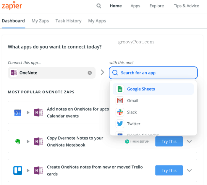 Menautkan Zapier ke OneNote