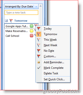 Bilah Harus Dilakukan Outlook 2007 - Bendera Klik Kanan untuk Menu Opsi