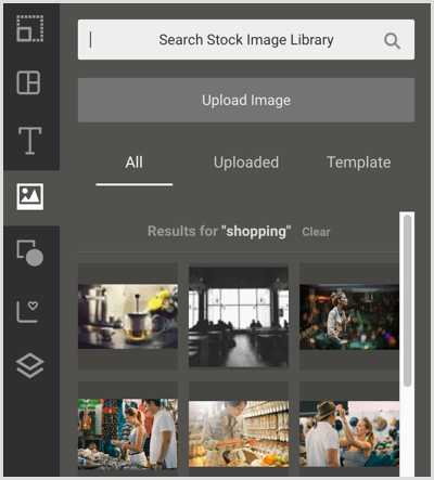 Klik ikon foto untuk mengakses gambar stok di Easil.