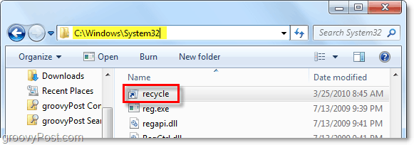 letakkan recycle bin di folder windows 7 system32