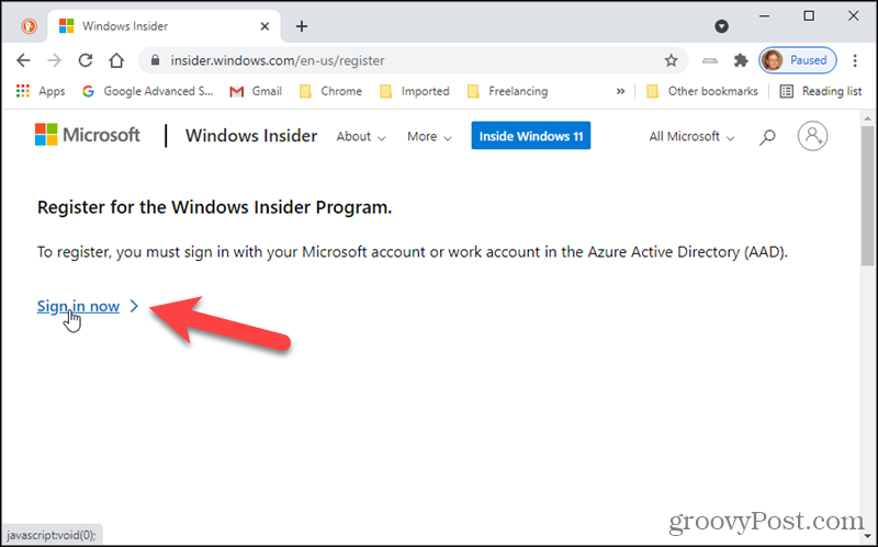 Masuk ke Program Windows Insider