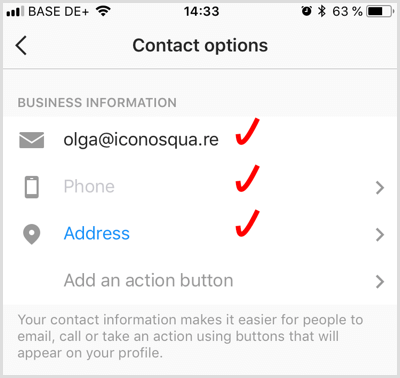tambahkan informasi kontak untuk akun bisnis Instagram