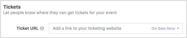 Gunakan opsi Tiket untuk menautkan ke halaman penjualan tiket Eventbrite