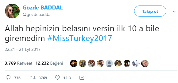 Pesaing Miss Turki Gözde Baddal mengutuk