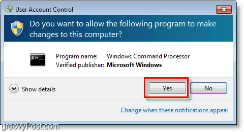 Tangkapan layar Windows 7 -melalui cmd admin uac