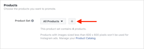 Pilih produk yang akan dipromosikan di kampanye iklan dinamis Facebook Anda.