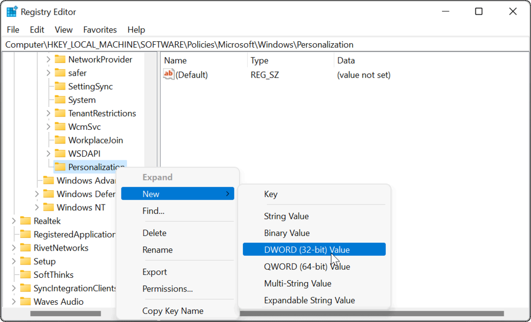 Nonaktifkan Layar Kunci pada Windows 11 Registry