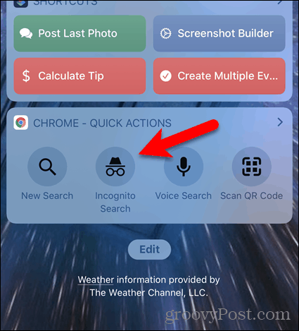Ketuk pencarian Incognito di widget Chrome di iOS