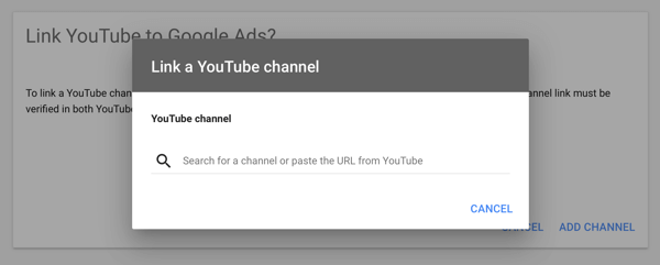 Cara menyiapkan kampanye iklan YouTube, langkah 2, menyiapkan iklan YouTube, menautkan saluran YouTube