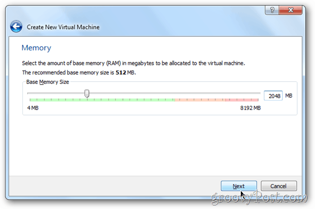 VirtualBox memilih memori windows 8