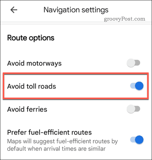 Atur Google Maps untuk menghindari jalan tol