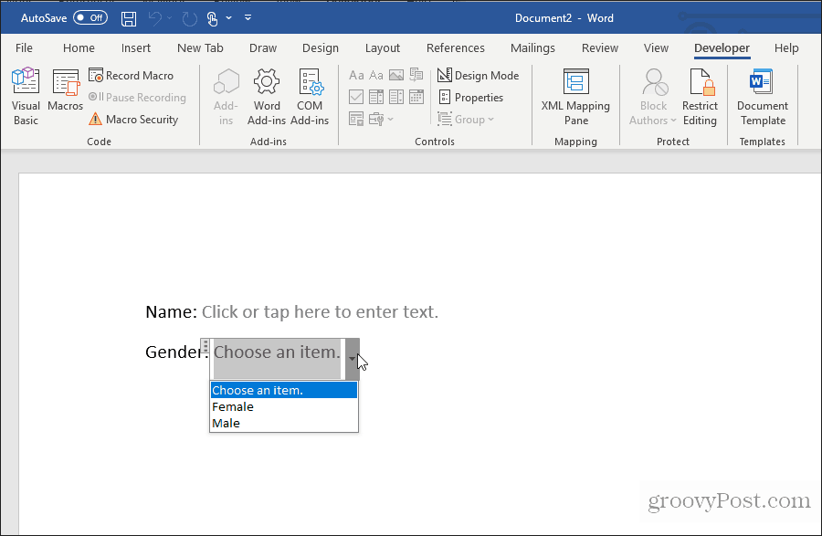 menggunakan daftar drop-down dalam kata