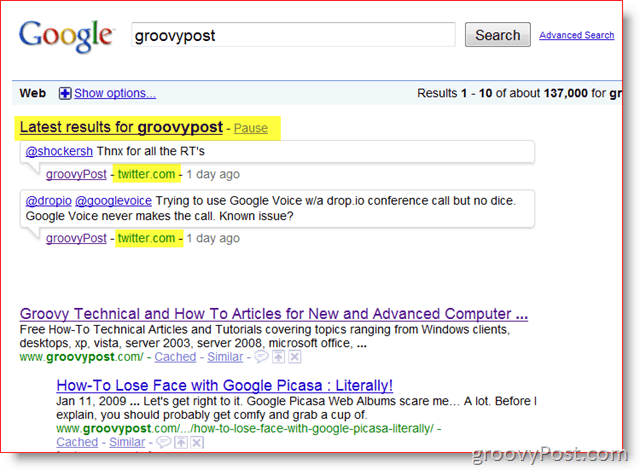 GroovyPost dan Pencarian Real-time Google