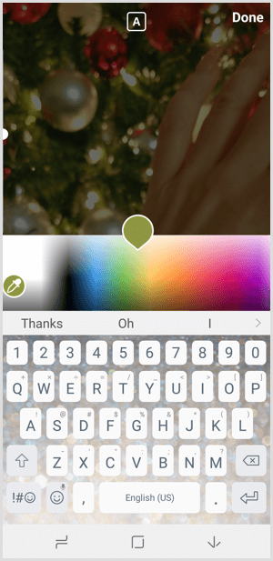 Cerita Instagram memilih warna teks dari palet