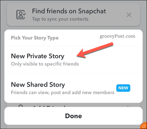 Buat kisah pribadi Snapchat baru