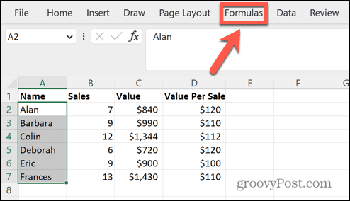 menu rumus excel