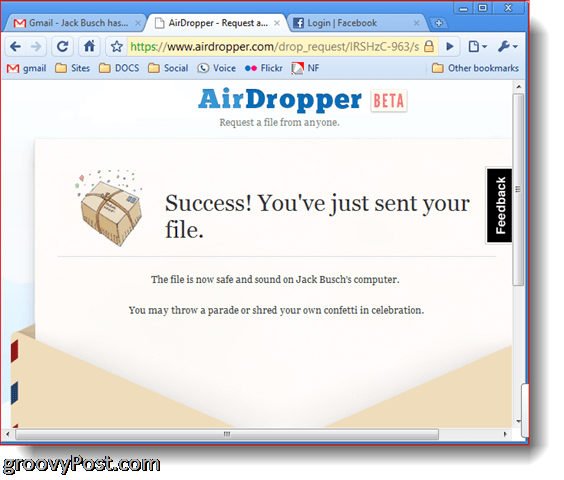 File keberhasilan tangkapan layar Dropbox Airdropper foto terkirim