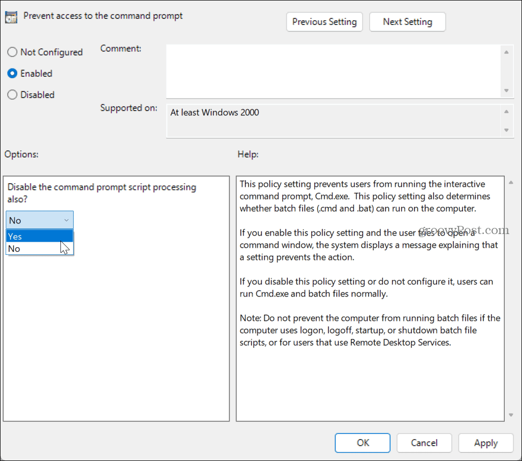 Nonaktifkan Command Prompt di Windows