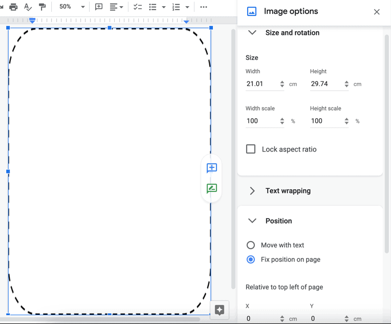 Mengubah ukuran gambar latar belakang di Google Documents