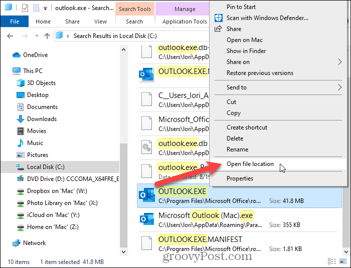 Pilih Buka lokasi file di File Explorer