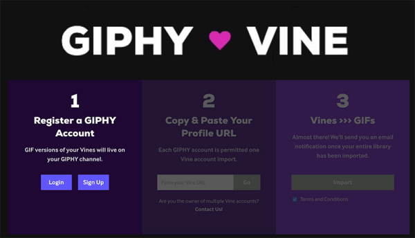 GIPHY meluncurkan alat GIPHY ❤ Vine baru yang dapat mengubah semua Vine yang Anda buat menjadi GIF yang dapat dibagikan.