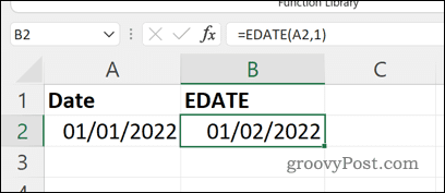 Hasil dari rumus EDATE di Excel