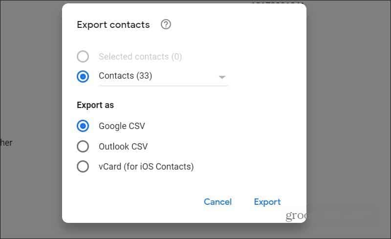 ekspor kontak