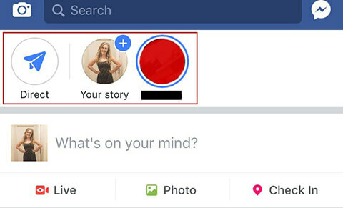 Mengakses Cerita Facebook dan Kotak masuk Langsung.