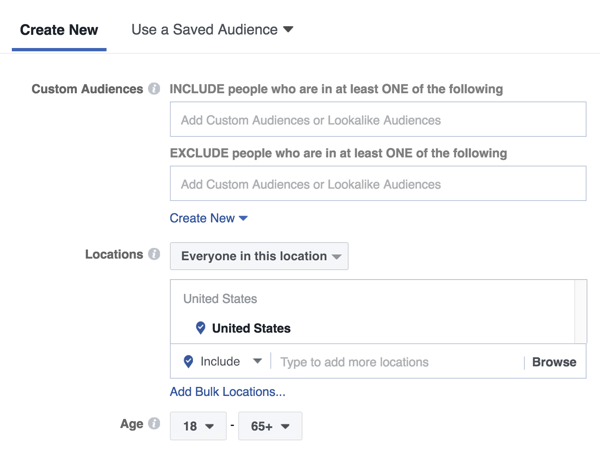Dengan iklan layar beranda Facebook Messenger, Anda dapat menargetkan audiens baru atau audiens yang sebelumnya disimpan atau mirip.
