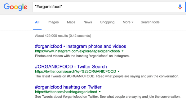 Gunakan pencarian Google untuk meneliti hashtag.
