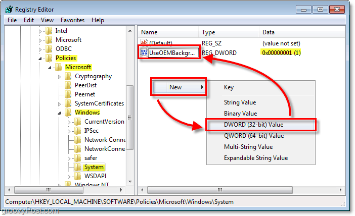 browse ke kunci registri windows 7 HKEY_LOCAL_MACHINESOFTWAREPoliciesMicrosoftWindowsSystem