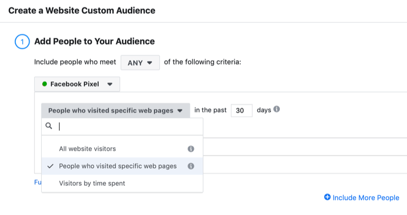 kotak dialog untuk membuat audiens kustom pengunjung situs Facebook