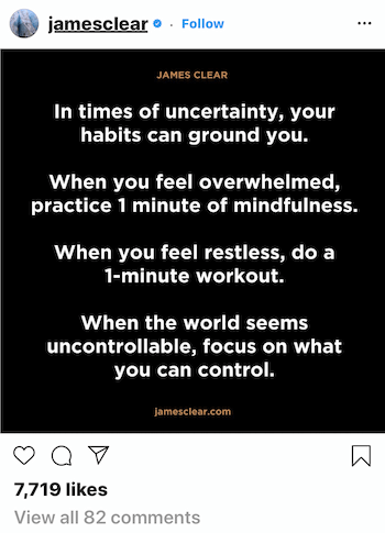 James Clear Instagram memposting tentang bagaimana kebiasaan dapat membuat Anda tertahan di saat ketidakpastian